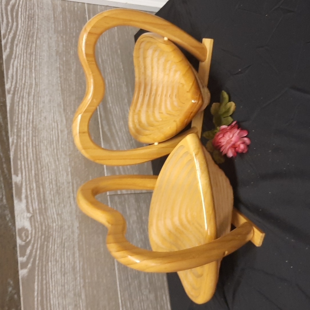 Hand made wooden collapsible heart baskets....